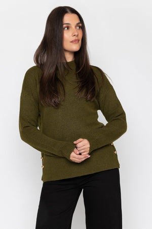 Carraig Donn Soft Touch Knit With Side Button Detail Olive