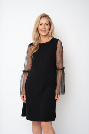 Carraig Donn Sophia Black Tulle Sleeve Knee Length Dress