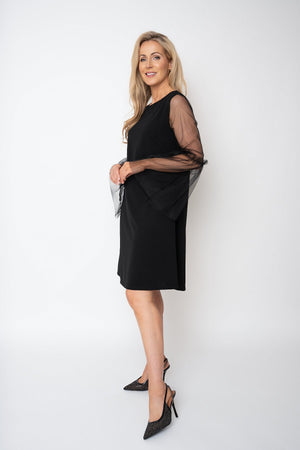 Carraig Donn Sophia Black Tulle Sleeve Knee Length Dress