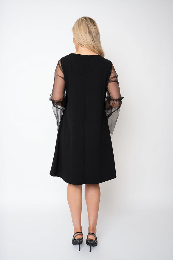 Carraig Donn Sophia Black Tulle Sleeve Knee Length Dress