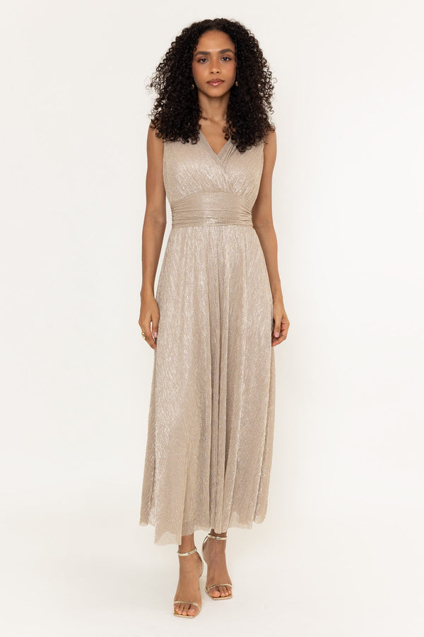 Carraig Donn Sophia Gold Lurex A-Line Sleeveless Maxi Dress