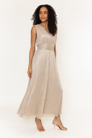 Carraig Donn Sophia Gold Lurex A-Line Sleeveless Maxi Dress