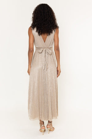 Carraig Donn Sophia Gold Lurex A-Line Sleeveless Maxi Dress