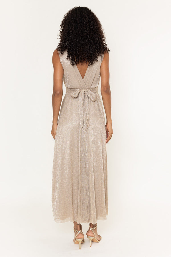 Carraig Donn Sophia Gold Lurex A-Line Sleeveless Maxi Dress