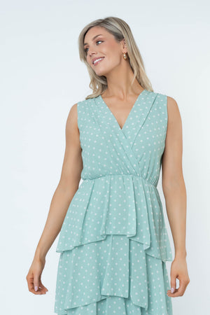 Carraig Donn Sophie Polka Dot Midi Dress in Green