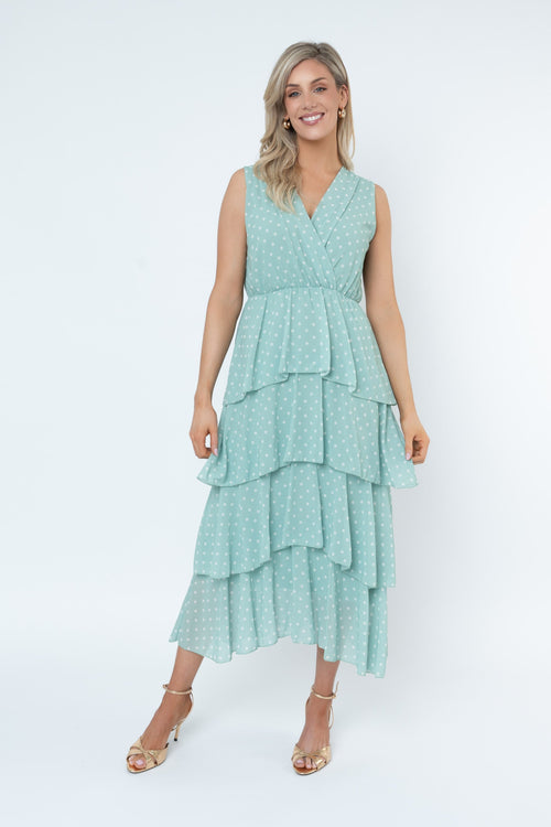 Sophie Polka Dot Midi Dress in Green