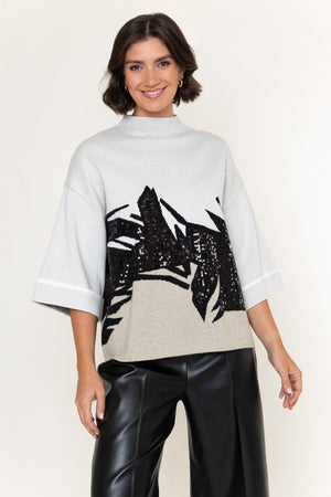 Carraig Donn Stone Print Sequin Applique 3/4 Sleeve Sweater