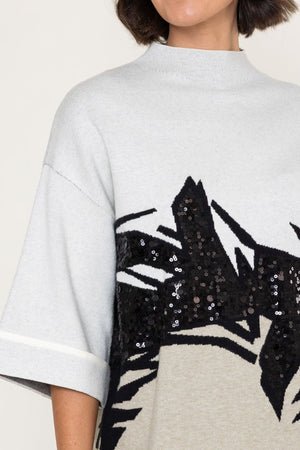 Carraig Donn Stone Print Sequin Applique 3/4 Sleeve Sweater