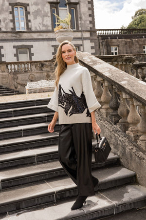 Carraig Donn Stone Print Sequin Applique 3/4 Sleeve Sweater