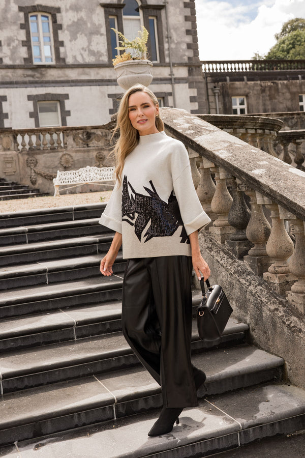 Carraig Donn Stone Print Sequin Applique 3/4 Sleeve Sweater
