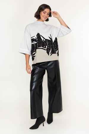 Carraig Donn Stone Print Sequin Applique 3/4 Sleeve Sweater