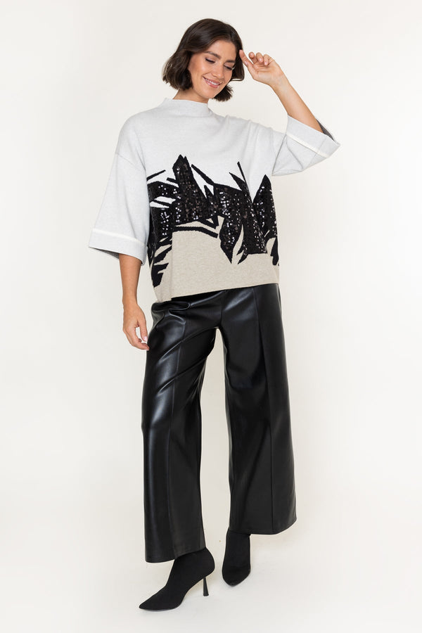 Carraig Donn Stone Print Sequin Applique 3/4 Sleeve Sweater