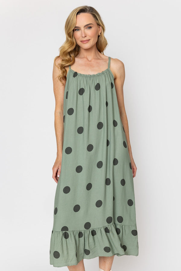 Carraig Donn Strappy Print Dress in Khaki