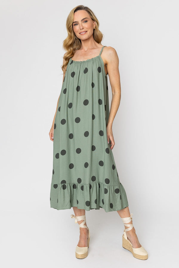Carraig Donn Strappy Print Dress in Khaki