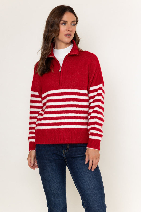 Carraig Donn Stripe 1/2 Zip Red