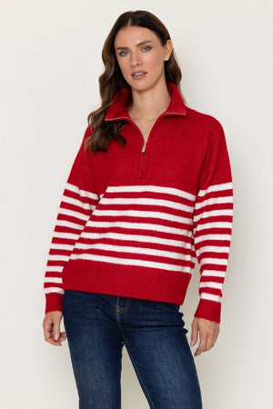Carraig Donn Stripe 1/2 Zip Red