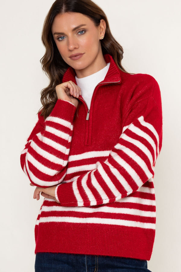 Carraig Donn Stripe 1/2 Zip Red