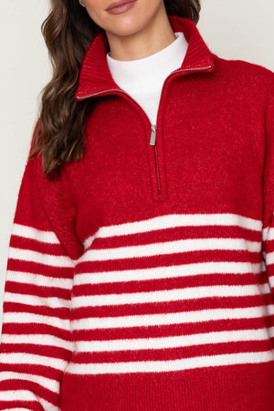 Carraig Donn Stripe 1/2 Zip Red