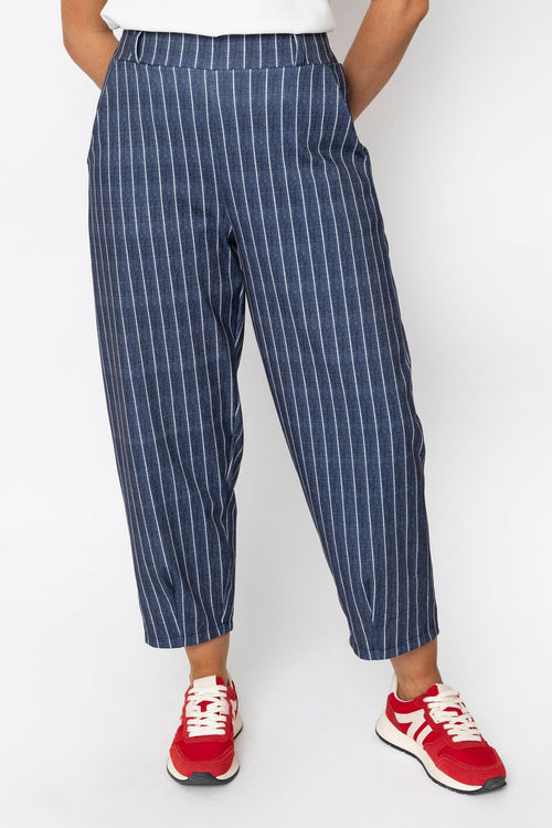 Carraig Donn Stripe Barrel Leg Trousers in Navy