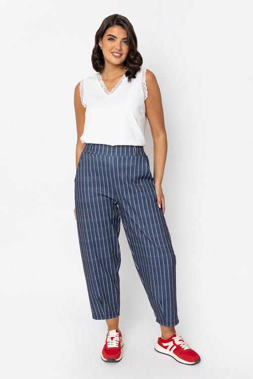 Stripe Barrel Leg Trousers in Navy