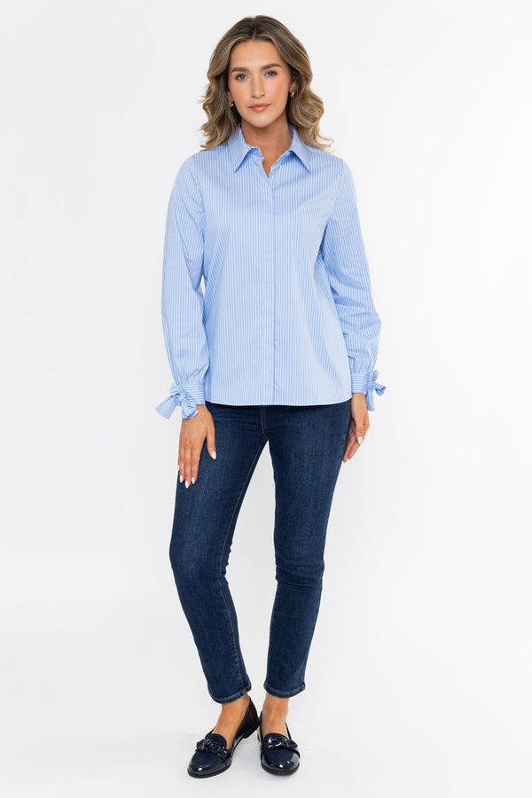 Carraig Donn Stripe Shirt With Bow At Cuff