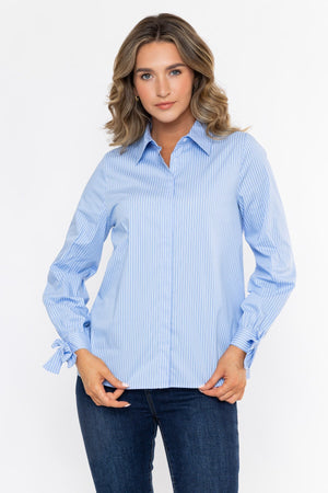 Carraig Donn Stripe Shirt With Bow At Cuff