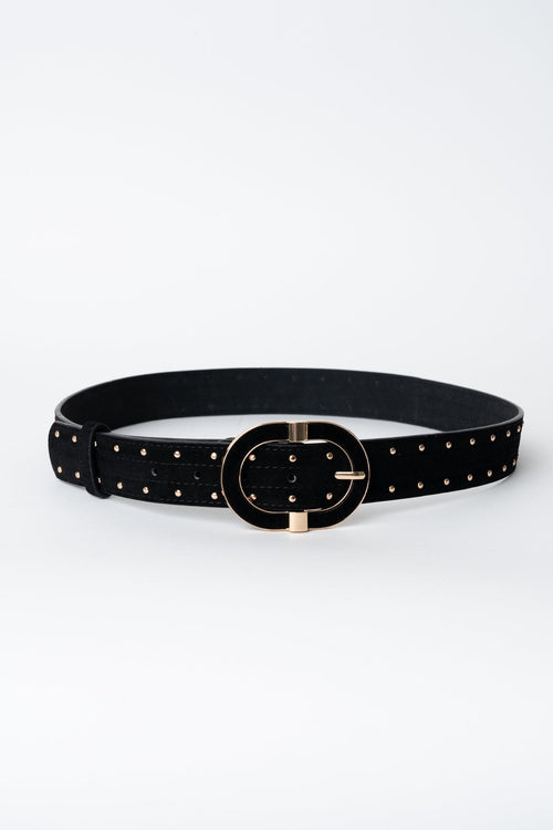 Black Faux Suede Studded Waist Belt