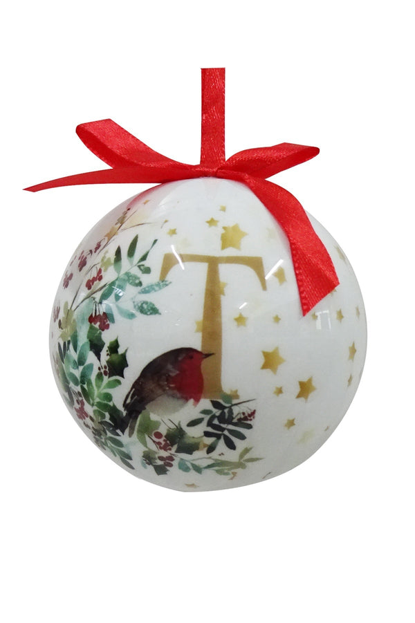 Carraig Donn T Christmas Robin Alphabet Tree Bauble