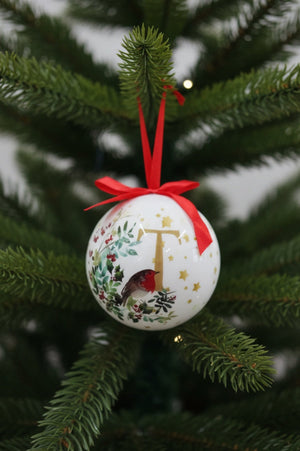 Carraig Donn T Christmas Robin Alphabet Tree Bauble