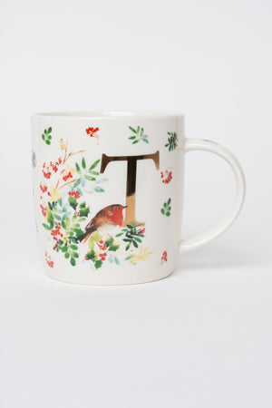 Carraig Donn T Christmas Robin Leaf New Bone China Alphabet Mug