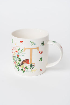 Carraig Donn T Christmas Robin Leaf New Bone China Alphabet Mug
