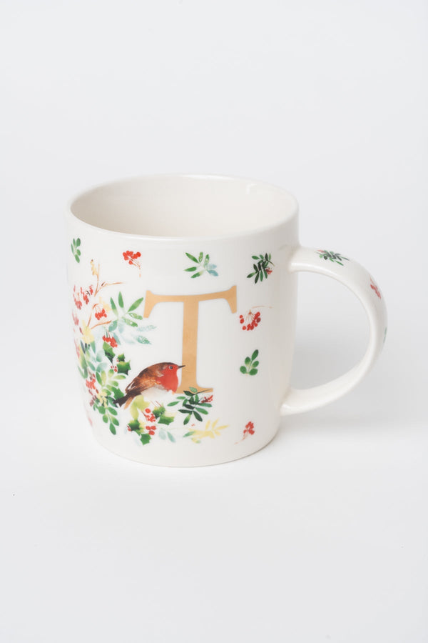 Carraig Donn T Christmas Robin Leaf New Bone China Alphabet Mug
