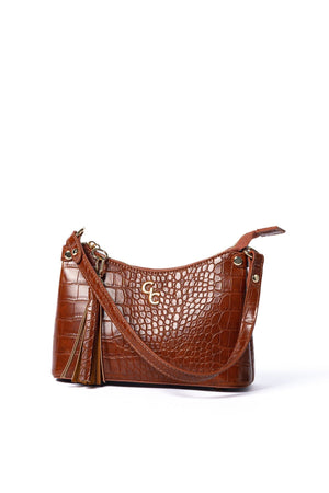 Carraig Donn Tan Brown Faux Leather Croc Embossed Mini Shoulder Bag