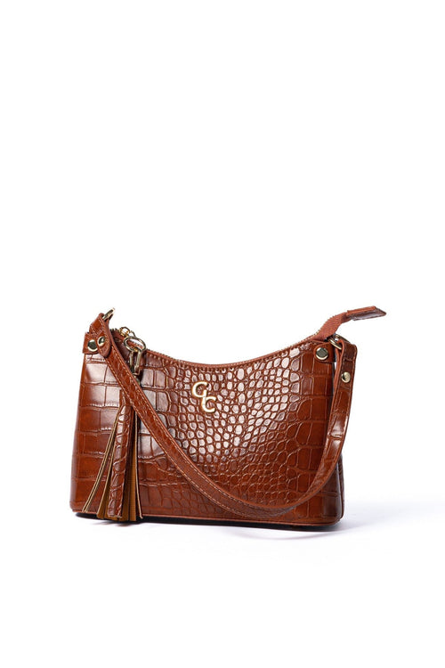Carraig Donn Tan Brown Faux Leather Croc Embossed Mini Shoulder Bag