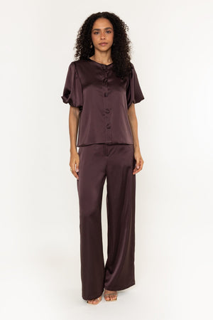 Carraig Donn Tara Brown Sateen Button Short Sleeve Blouse