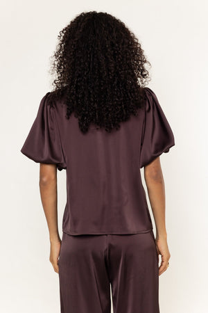 Carraig Donn Tara Brown Sateen Button Short Sleeve Blouse