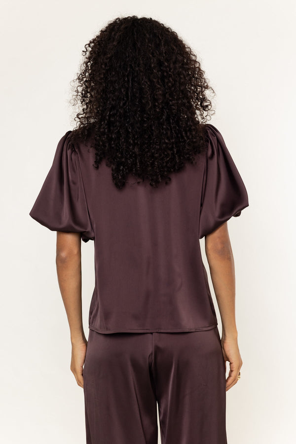 Carraig Donn Tara Brown Sateen Button Short Sleeve Blouse