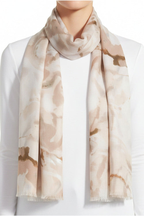 Taupe Butterfly Print Viscose Lightweight Scarf
