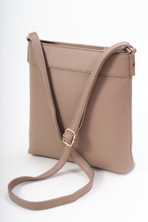 Carraig Donn Taupe Faux Leather Front Zip Pocket Classic Crossbody Bag