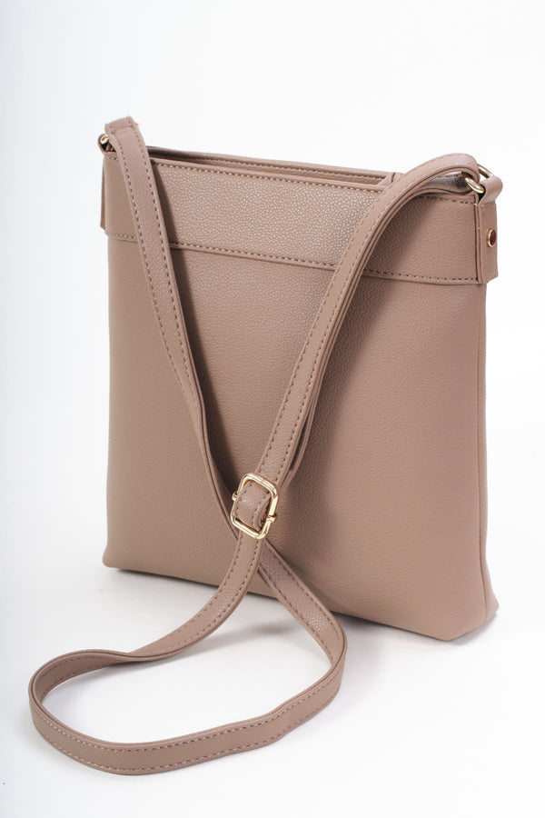 Carraig Donn Taupe Faux Leather Front Zip Pocket Classic Crossbody Bag
