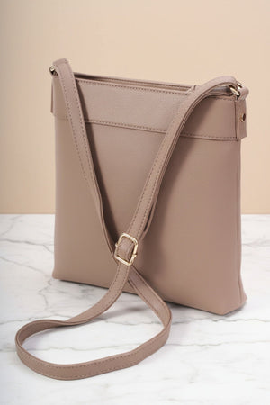 Carraig Donn Taupe Faux Leather Front Zip Pocket Classic Crossbody Bag