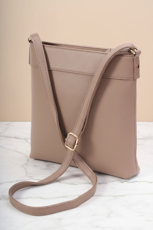 Carraig Donn Taupe Faux Leather Front Zip Pocket Classic Crossbody Bag