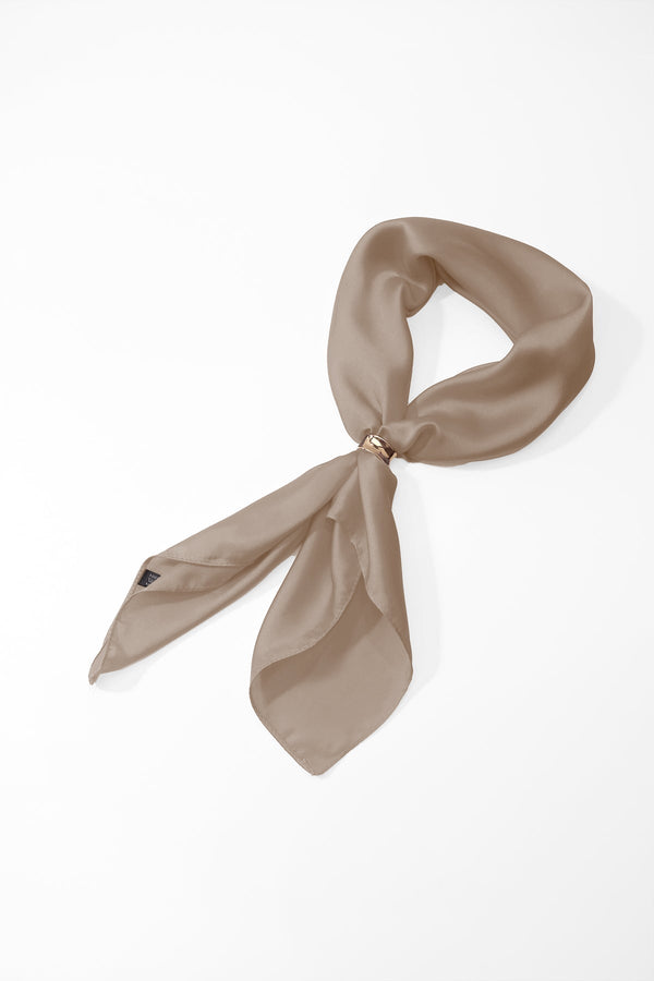 Carraig Donn Taupe Satin Gold Ring Detail Neckerchief Scarf