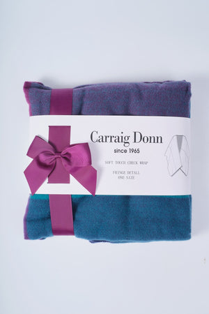 Carraig Donn Tea & Purple Soft Touch Check Wrap Poncho
