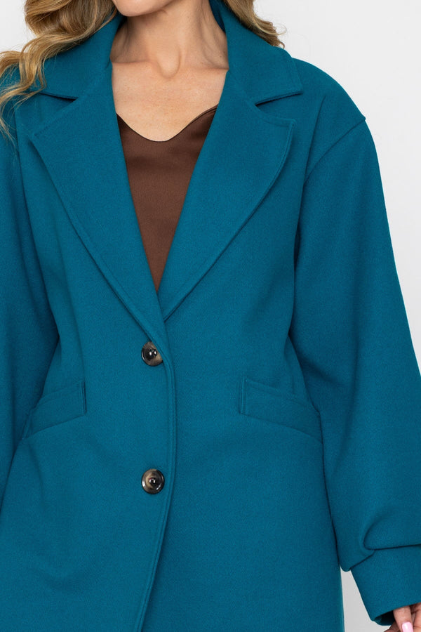 Carraig Donn Teal Balloon Sleeve Button Longline Coat