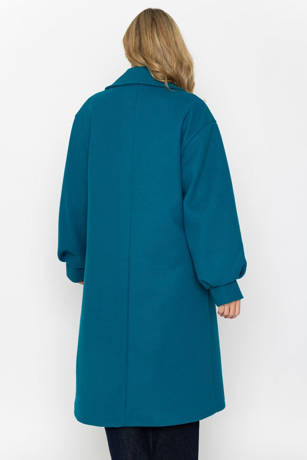 Carraig Donn Teal Balloon Sleeve Button Longline Coat