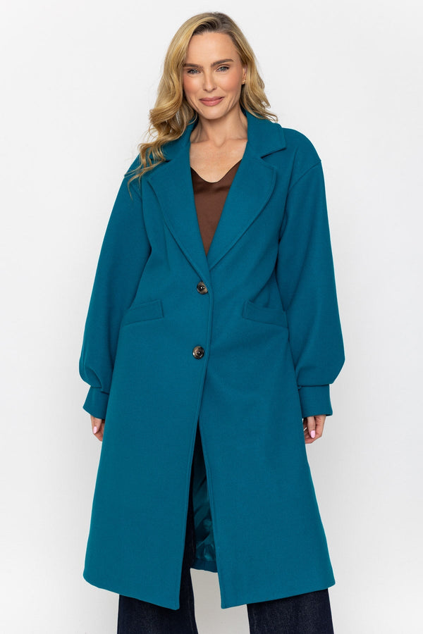 Carraig Donn Teal Balloon Sleeve Button Longline Coat