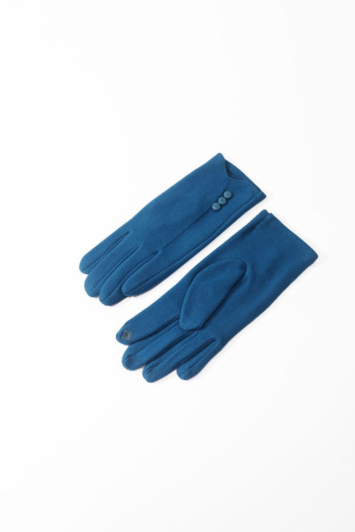 Teal Blue Triple Button Detail Gloves