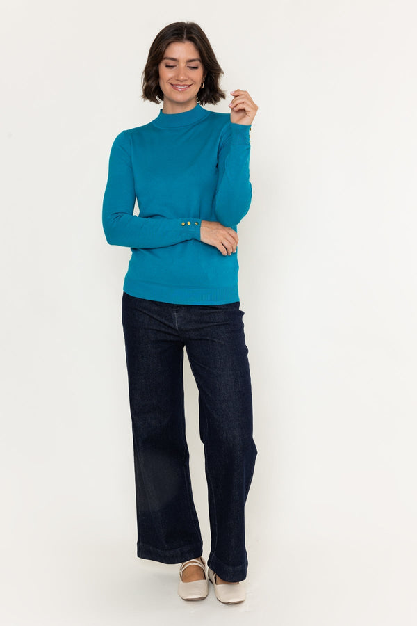 Carraig Donn Teal Blue Viscose Blend Knitted Turtleneck Long Sleeve Jumper
