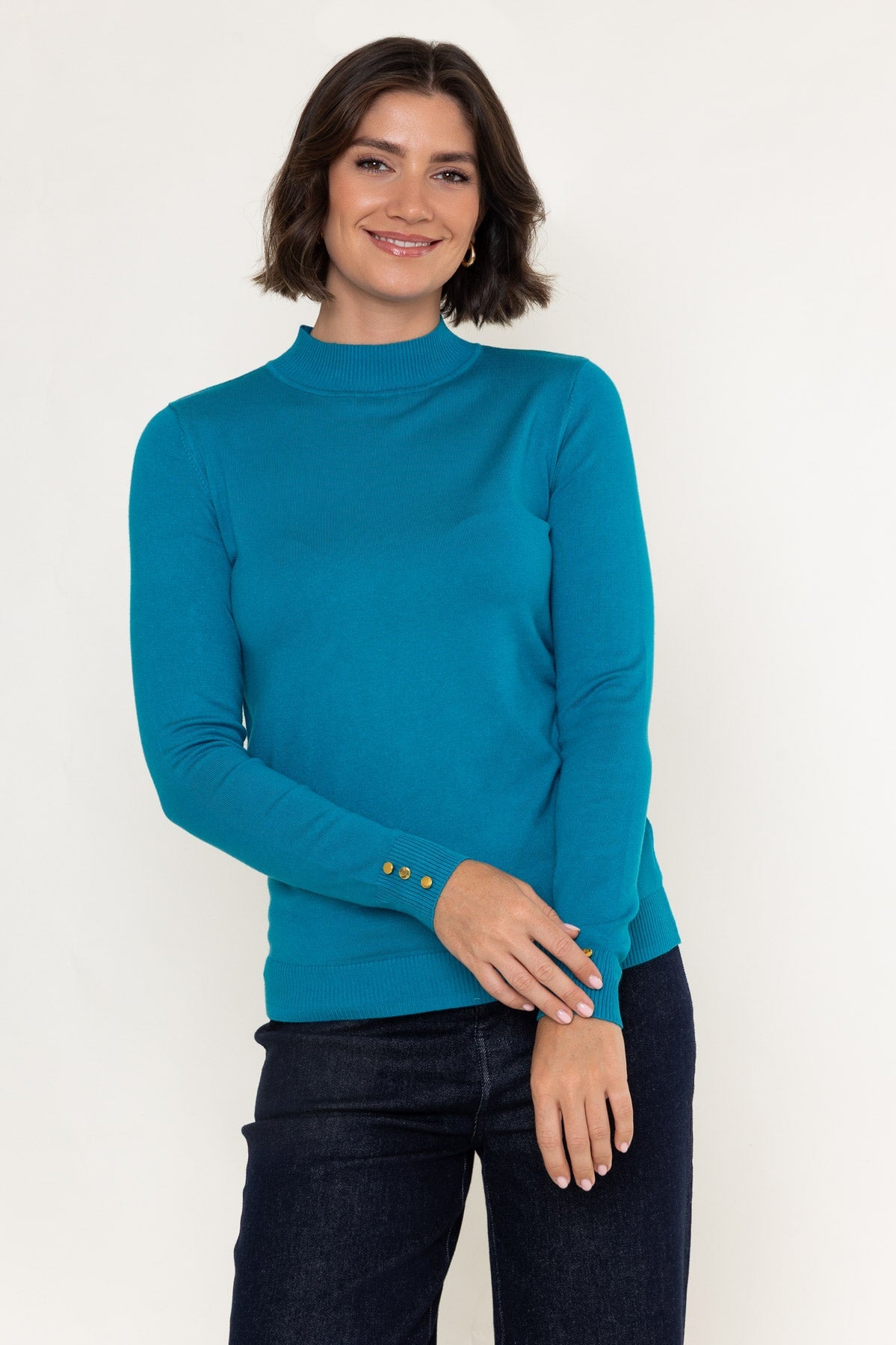 Teal Blue Viscose Blend Knitted Turtleneck Long Sleeve Jumper